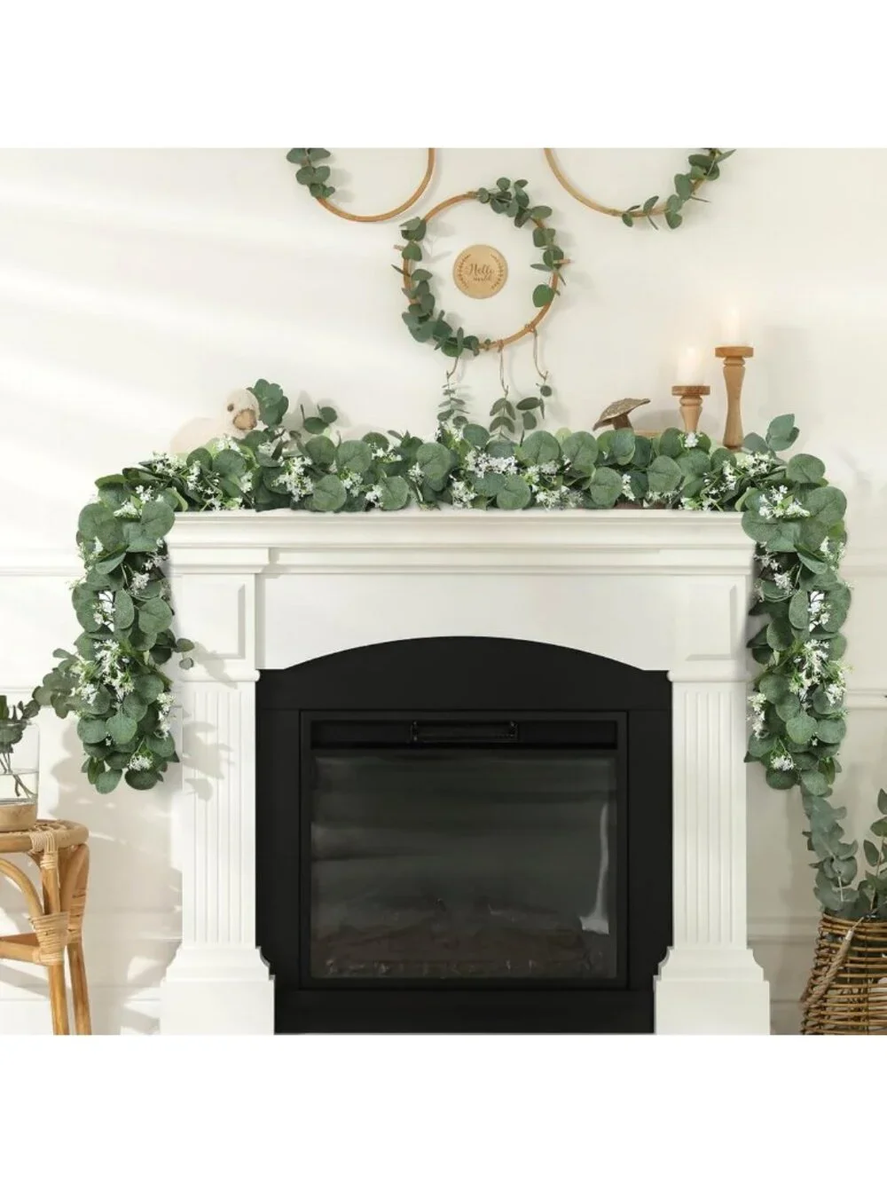 Eucalyptus Garland with White Flowers - 4 Packs, 5.9ft Faux Plant Vines Decor